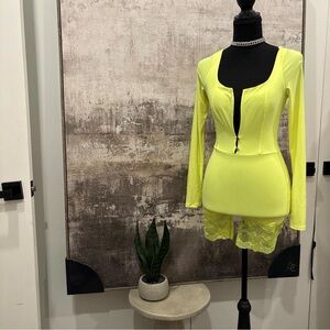 Fashion Nova Bright Yellow Lace Romper